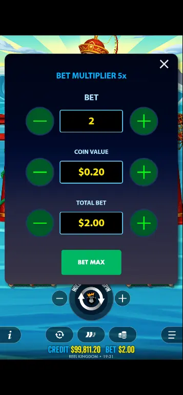Hot Tuna slot bet settings panel – stake range $0.05 to $480