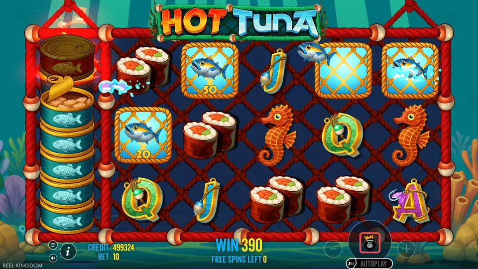 Hot Tuna Wild collector – fisherman gathering Money symbol values in free spins
